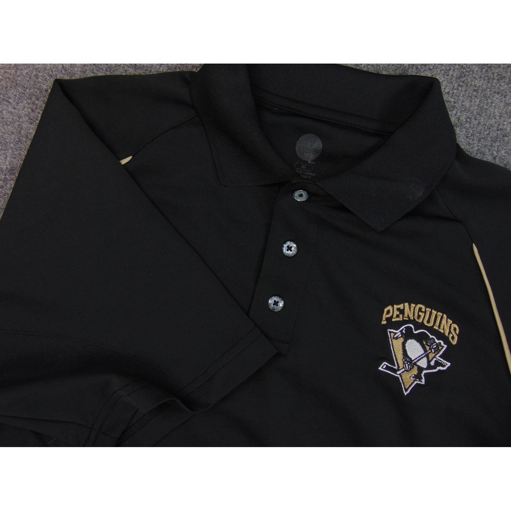Pittsburgh Penguins Polo Mens Medium Short‎ Sleeve Black Solid NHL Hockey Fan